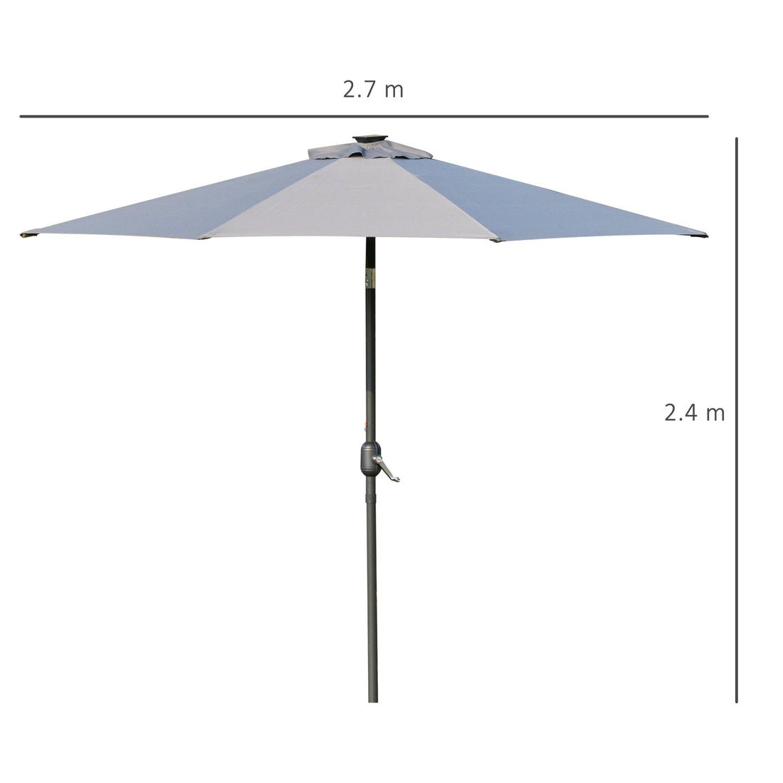 2.7m Patio Garden Umbrella Outdoor Parasol with Tilt Crank and 24 LEDs Lights (Grey)