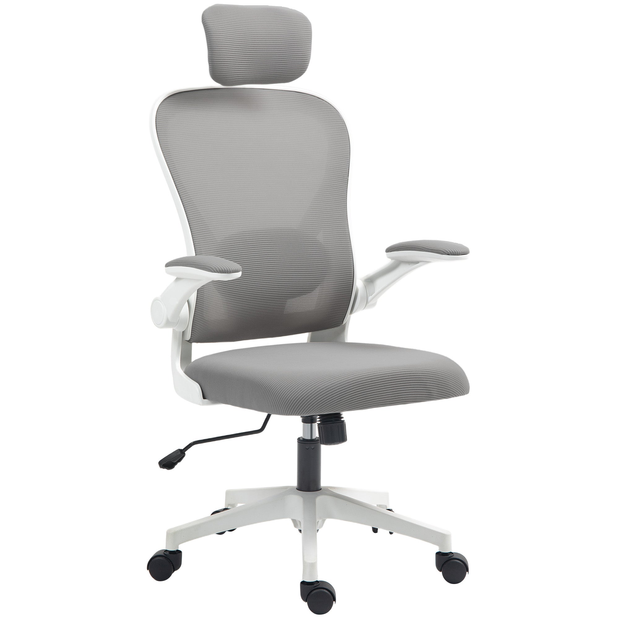 Executive Office Chair, Ergonomic Mesh High Back Desk Chair with Flip-up Armrest, Rotatable Headrest, Adjustable Lumbar Support for Home Study, Grey