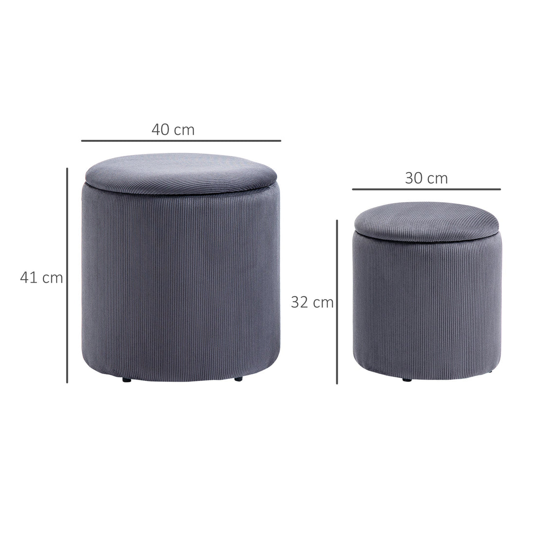 Modern Fabric Storage Ottoman with Removable Lid, Dressing Table Stool, Footstool, Set of 2, Grey