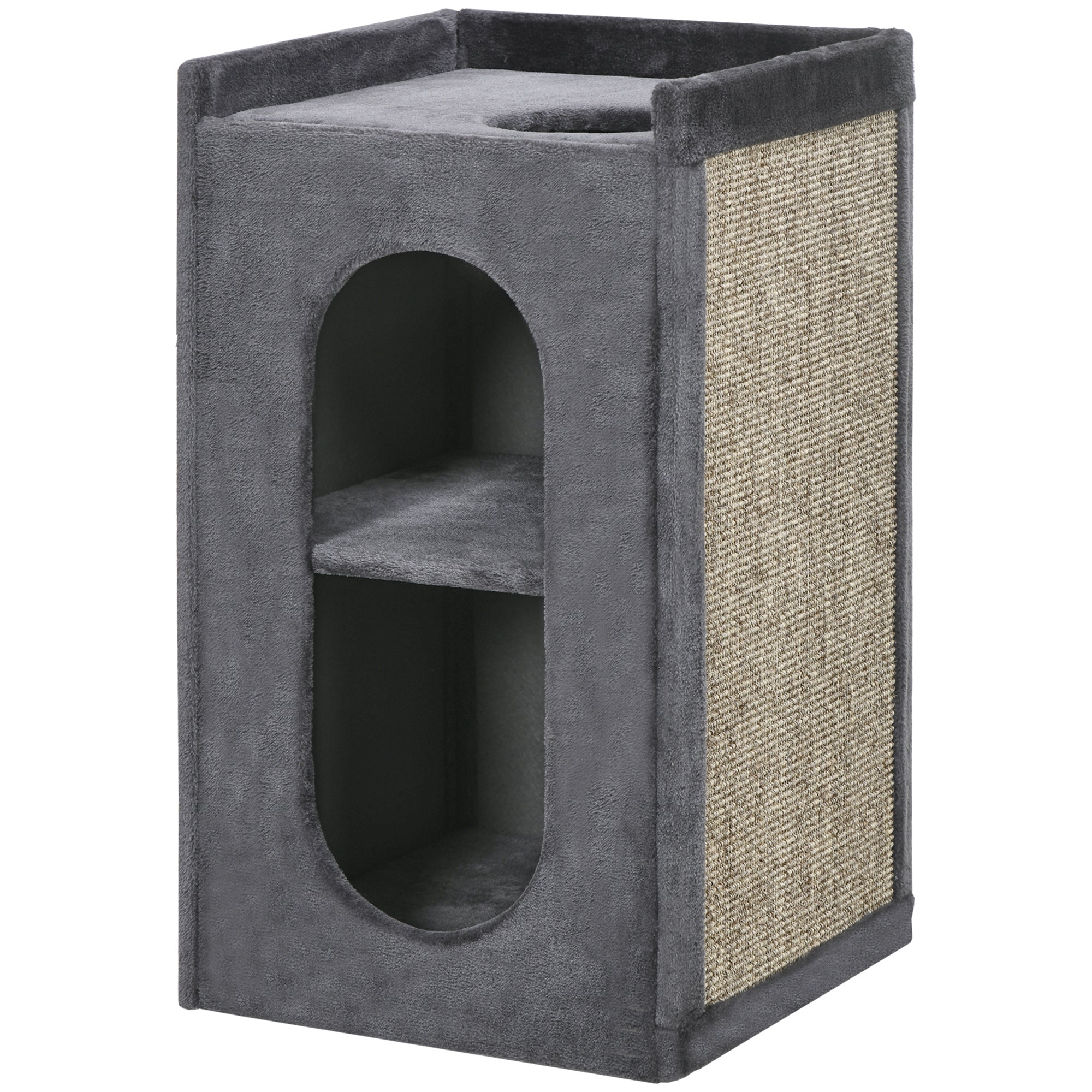 81cm Cat Scratching Barrel, with Two Cat Houses for Indoor Cats, Grey