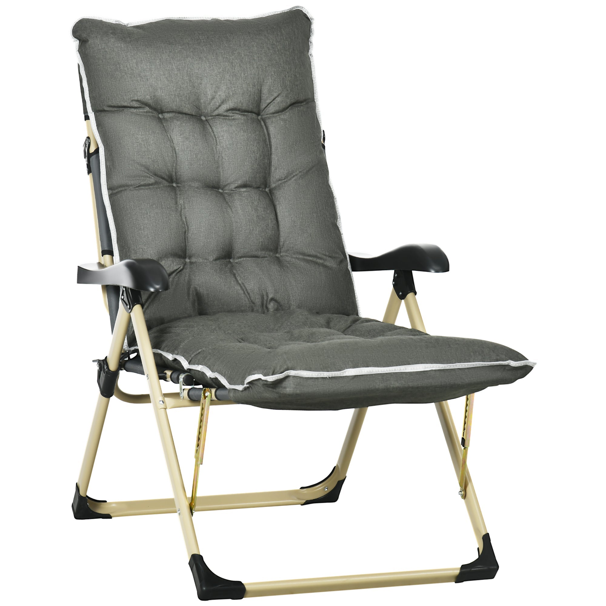 Padded Garden Lounger, with Seven-Position Back and Footrest - Grey