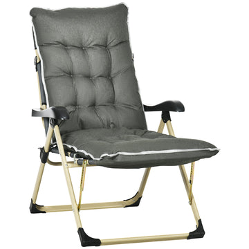 Padded Garden Lounger, with Seven-Position Back and Footrest - Grey