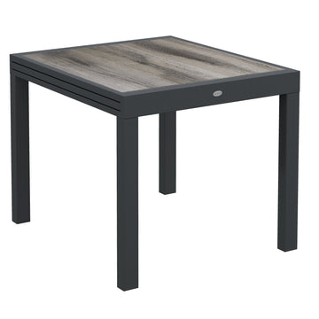Extending Garden Table, Outdoor Dining Table for 6, Aluminium Frame Rectangular Patio Table with Plastic Board Tabletop,80/160L x 80W x 75H cm, Grey