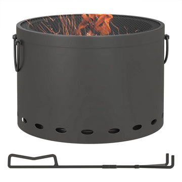 Smokeless Fire Pit, 38cm Portable Wood Burning Firepit with Spark Screen and Poker, Low Smoke Camping Bonfire Stove for Garden Patio Picnic, Dark Grey