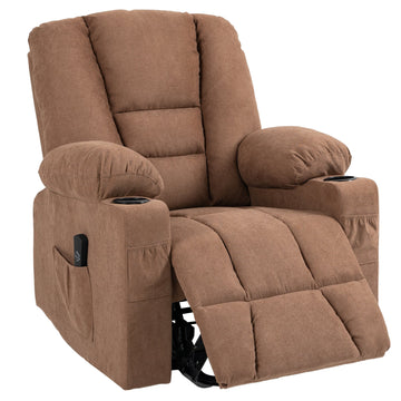 Oversized Riser and Recliner Chairs for the Elderly, Fabric Upholstered Lift Chair for Living Room with Remote Control, Side Pockets, Cup Holder, Brown