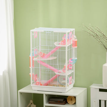 Hamster Cage, Gerbil Cage w/ Tubes, Exercise Wheel, Hut, Ramps, Platforms, 47 x 29.5 x 76cm - White