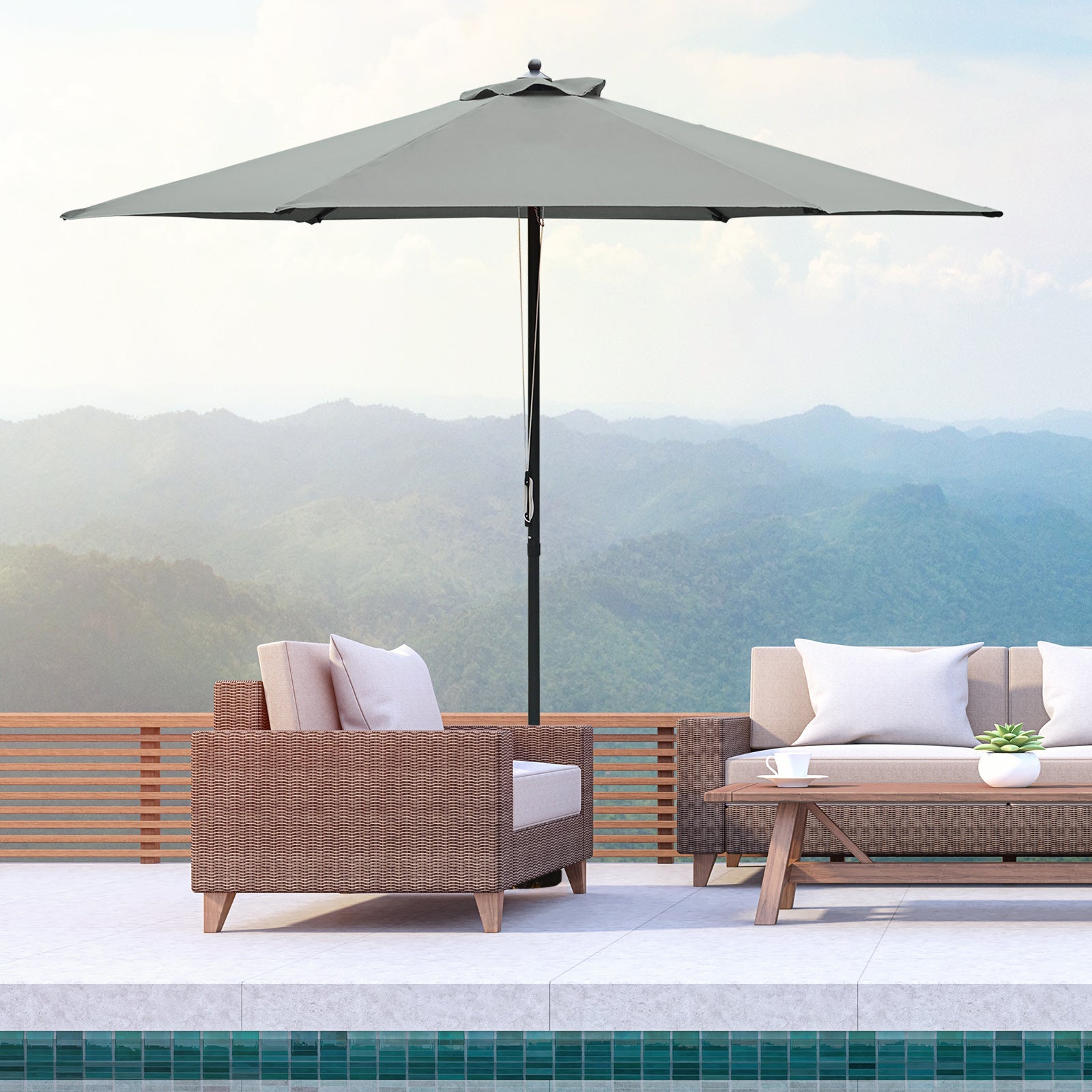 2.8m Garden Parasol Umbrella, Round Outdoor Market Table Umbrella Sun Shade Canopy, Dark Grey