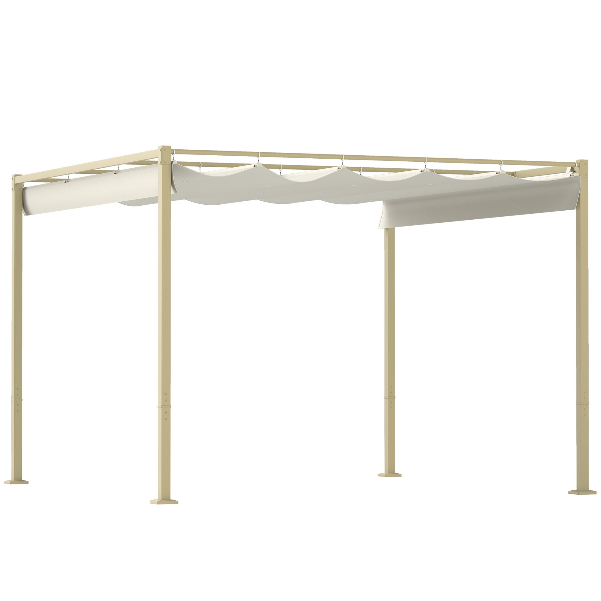 3 x 3(m) Garden Pergola with Retractable Roof and Magnetic Fixture, Outdoor Gazebo Pergola Kit Sun Shade Canopy, UPF30+, Khaki