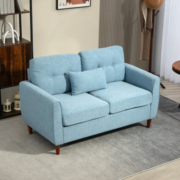 2 Seater Sofa Double Sofa Loveseat Fabric Wooden Legs Tufted Design for Living Room, Dining Room, Office, Light Blue