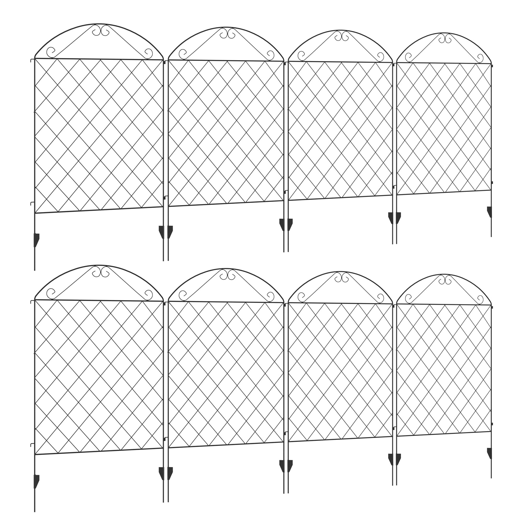 Decorative Garden Fencing, 43in x 23ft Outdoor Picket Fence Panels, 8PCs Rustproof Metal Wire Landscape Flower Bed Border Edging Animal Barrier, Black