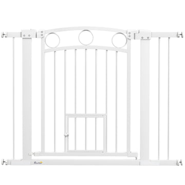 77cm Tall Dog Gate with Cat Door, 7cm and 14cm Extensions, for Stairs, Doorways, 76-104cm Width