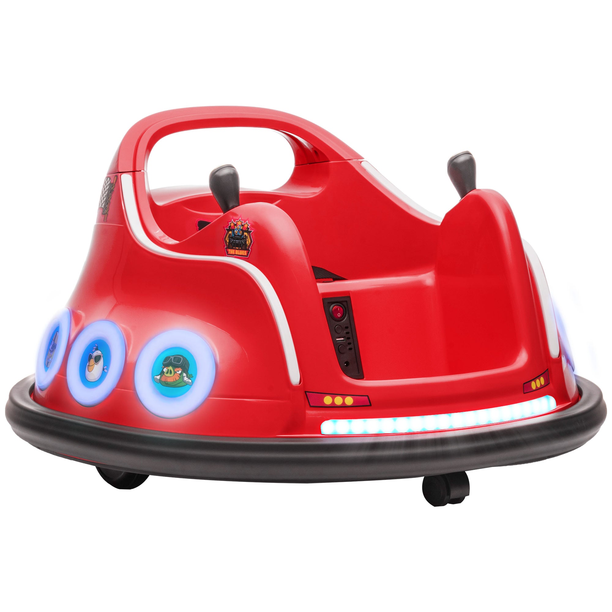 Angry Bird Licensed Waltzer Car, 12V Kids Bumper Car w/ Joysticks, Remote, Music LED Lights - Red