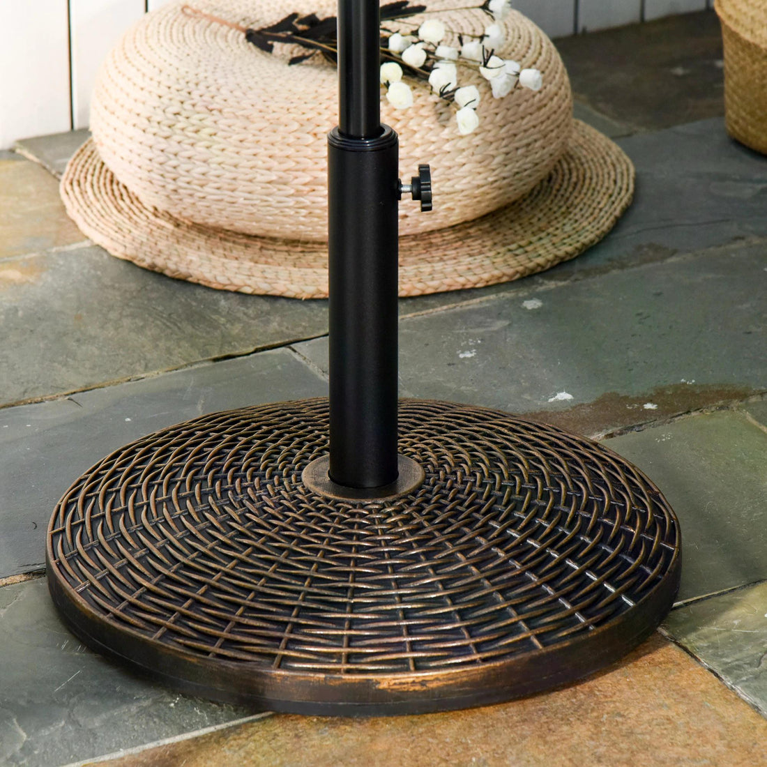 25 kg Plastic and Cement Rattan Pattern Parasol Base - Antique Bronze