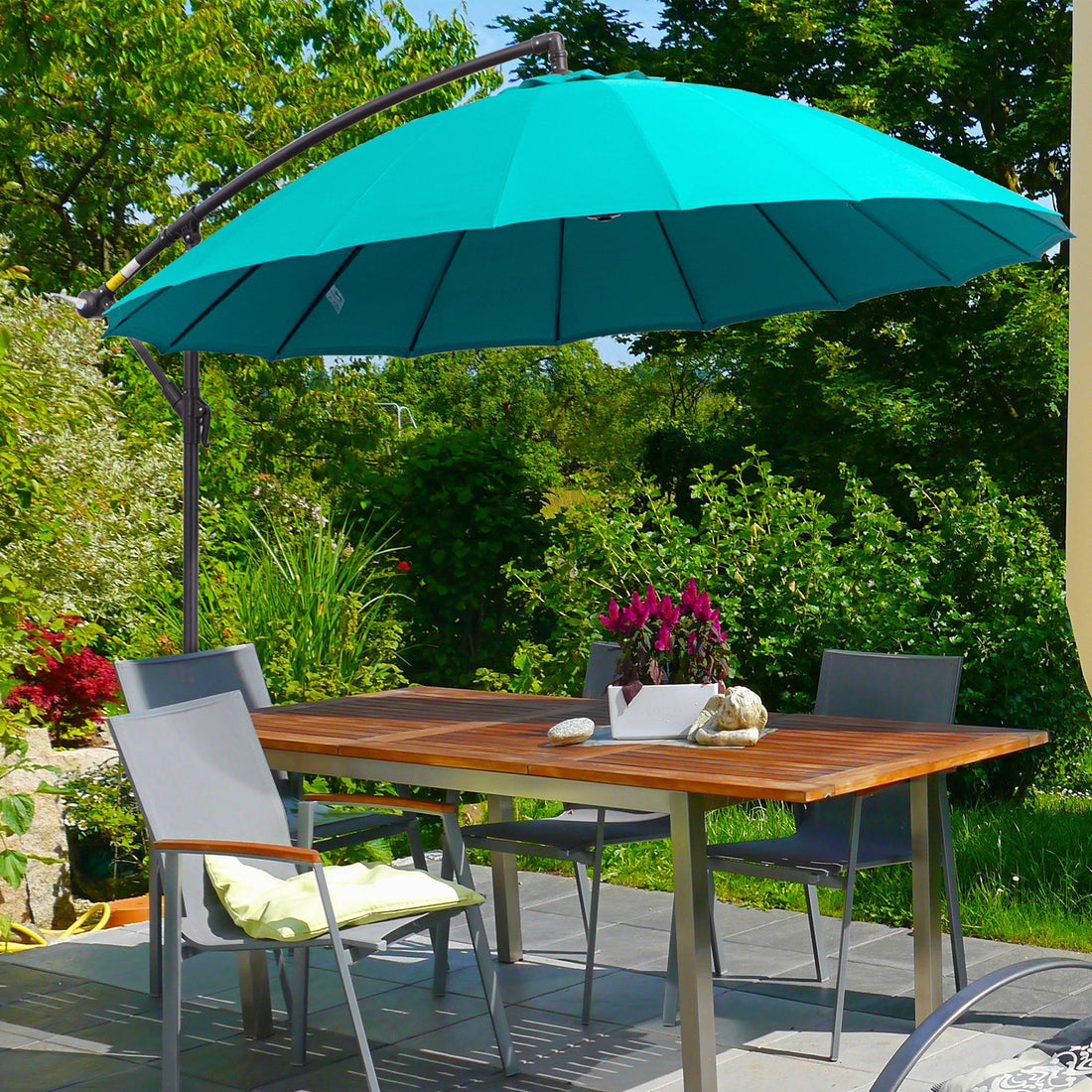 3(m) Cantilever Umbrella 18 Ribs & Vents Adjustable Angle for Patio Green