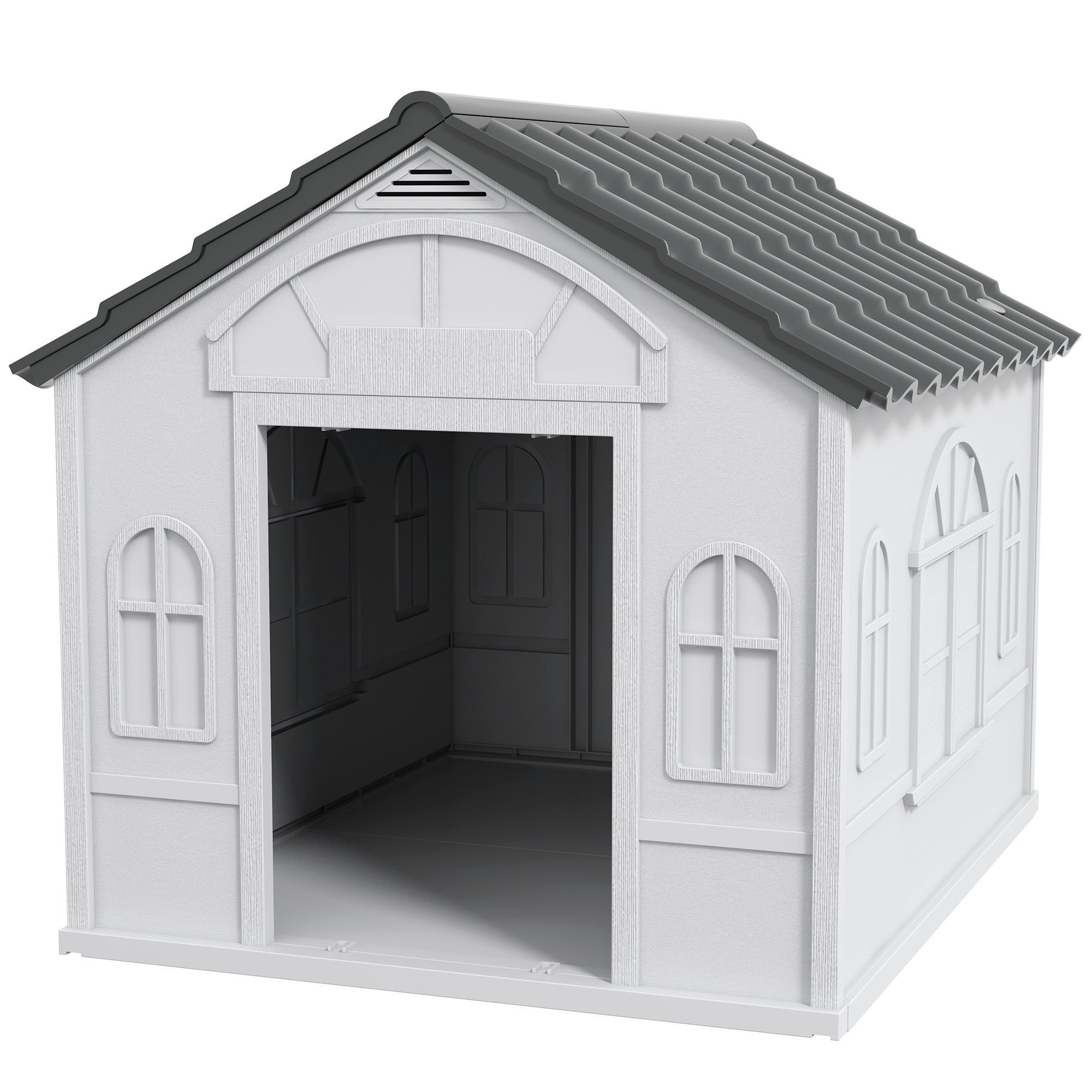 Plastic Weather-Resistant Dog House, for Indoors and Outdoors, Large Dogs - Grey