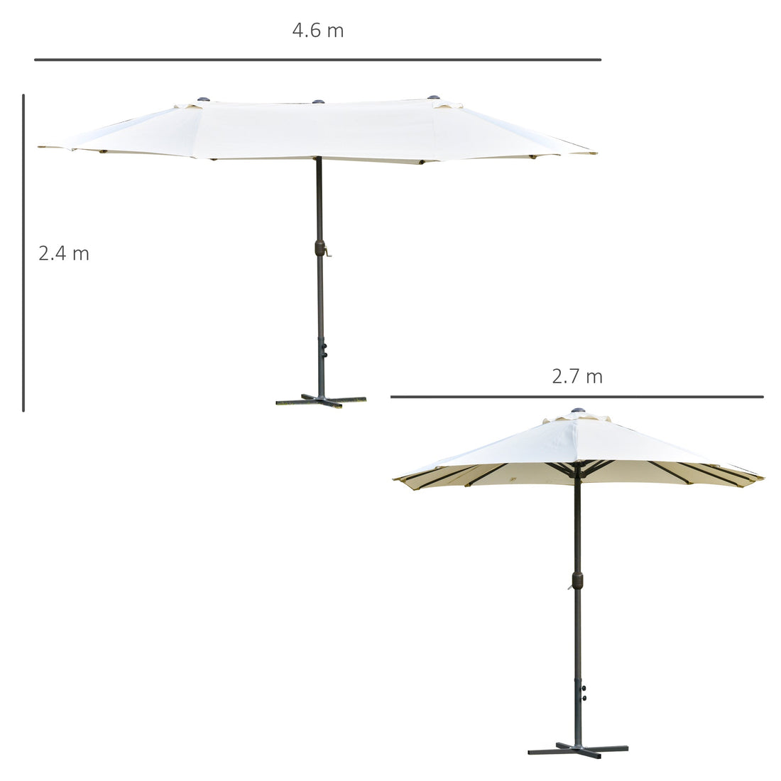 4.6M Sun Umbrella Canopy Double-sided Crank Sun Shade w/ Cross Base Off White