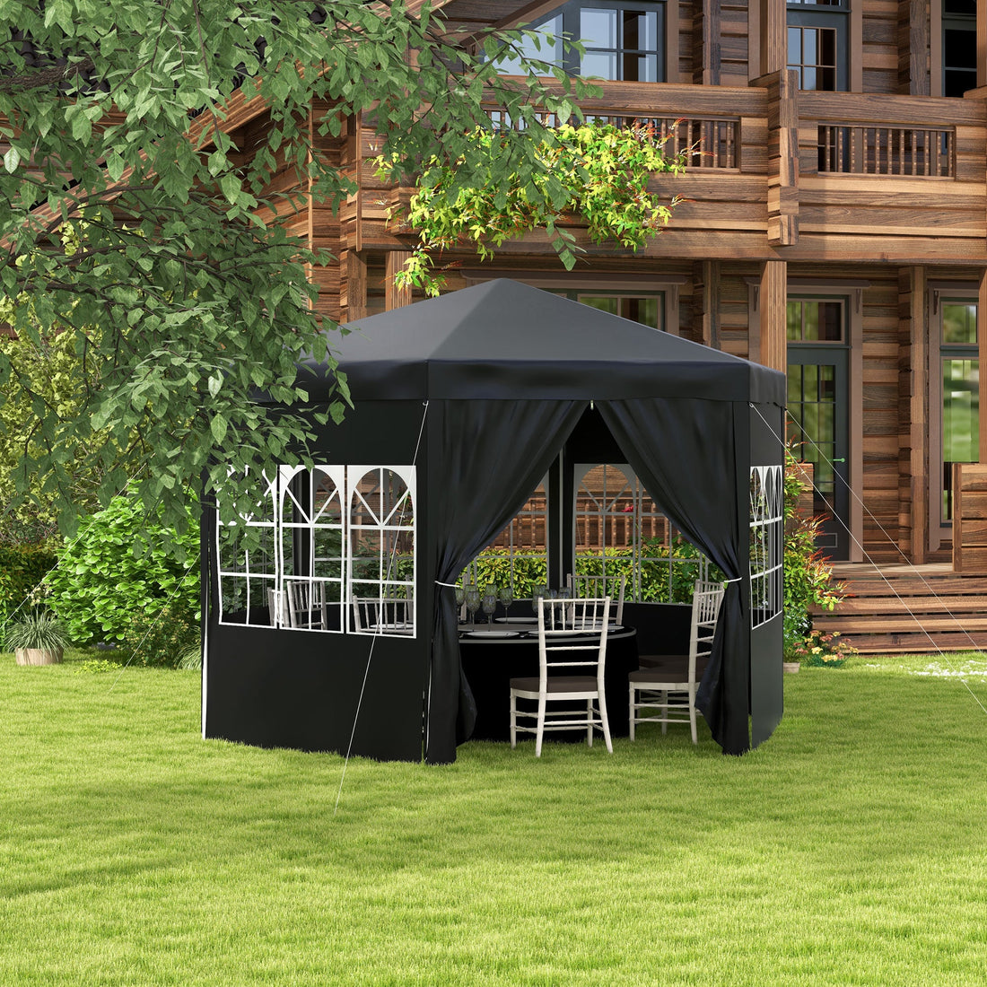 4 m Party Tent Wedding Gazebo Outdoor Waterproof PE Canopy Shade with 6 Removable Side Walls