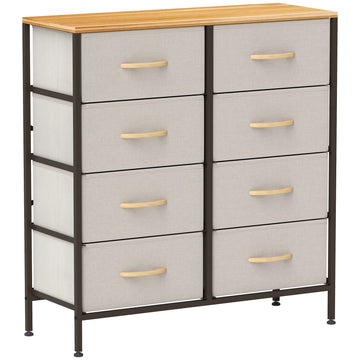 Fabric Chest of Drawers, Storage Drawers, Industrial Bedroom Dresser with 8 Fabric Drawers, Steel Frame and Wooden Top for Nursery, Living Room, Hallway, Cream White