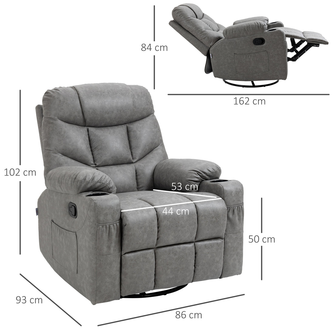 Thick Padded Faux Leather Recliner Armchair - Light Grey