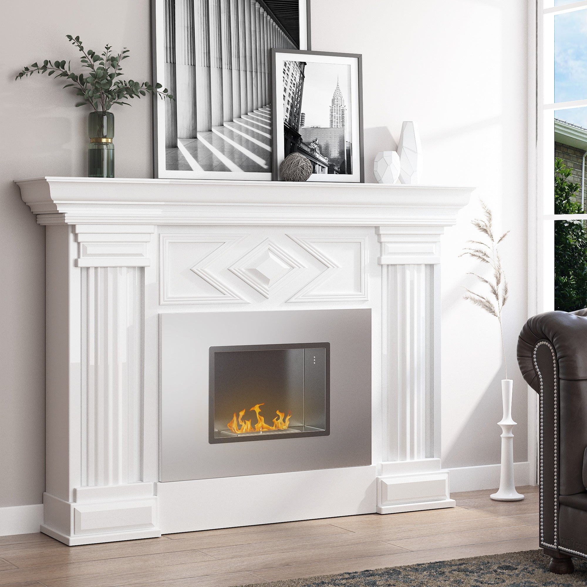 Wall Mounted Ethanol Fireplace, Stainless Steel Bioethanol Heater Stove Fire with 1.2L Tank, 3 Hour Burning Time, Silver