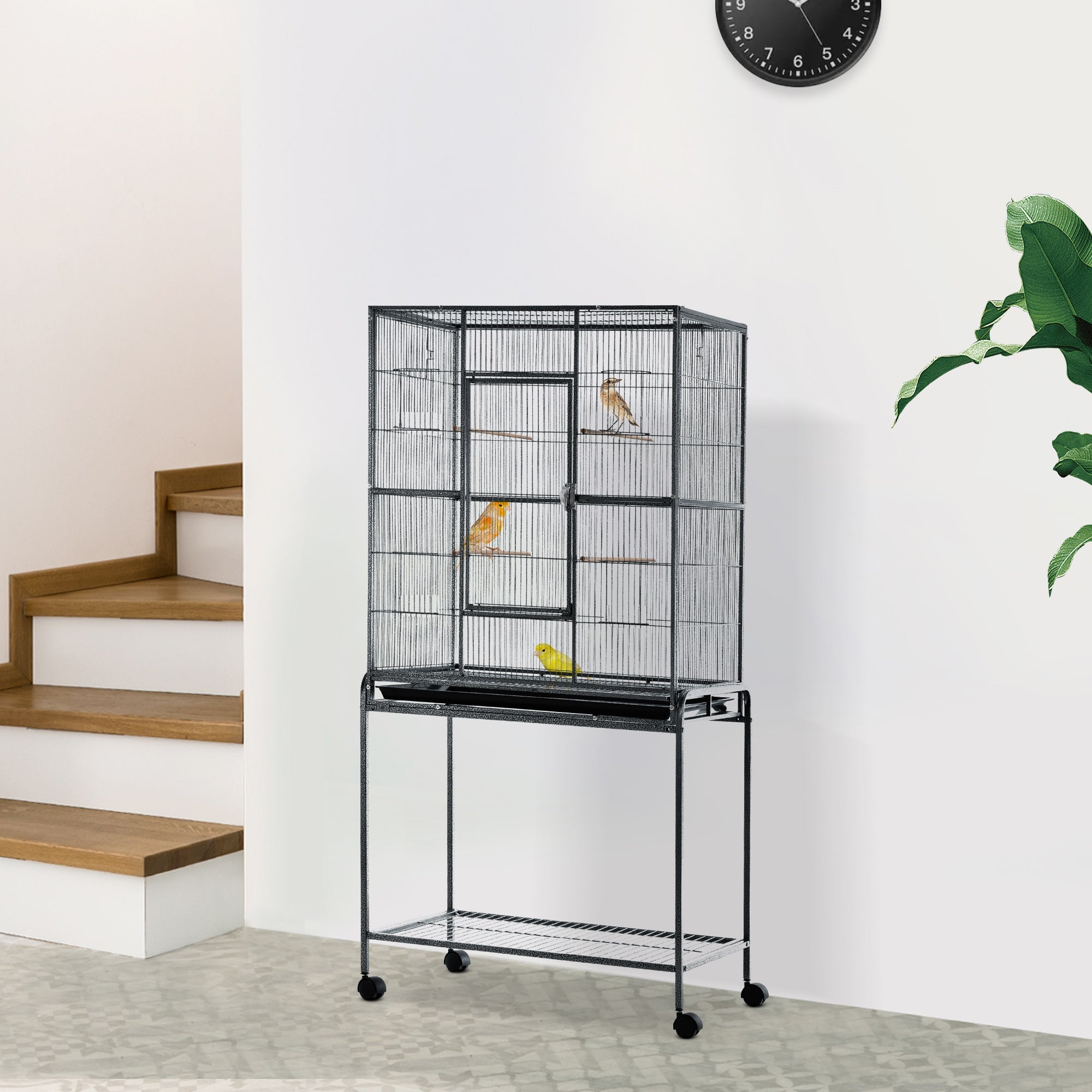 Large Bird Cage Budgie Cage with Stand, Storage Shelf, Wood Perch for Parrot Canary Parakeet Cockatiels, 81 x 48 x 162.5 cm