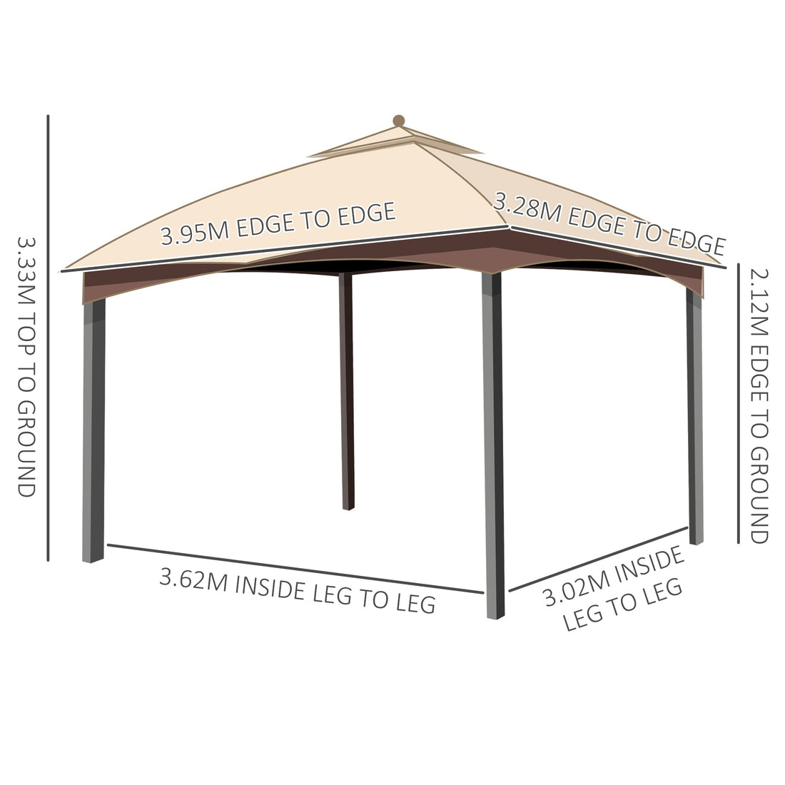 4 x 3(m) Patio Metal Gazebo, Garden Canopy Shelter with Double Tier Roof, Removable Netting and Curtains Marquee Tent, Khaki