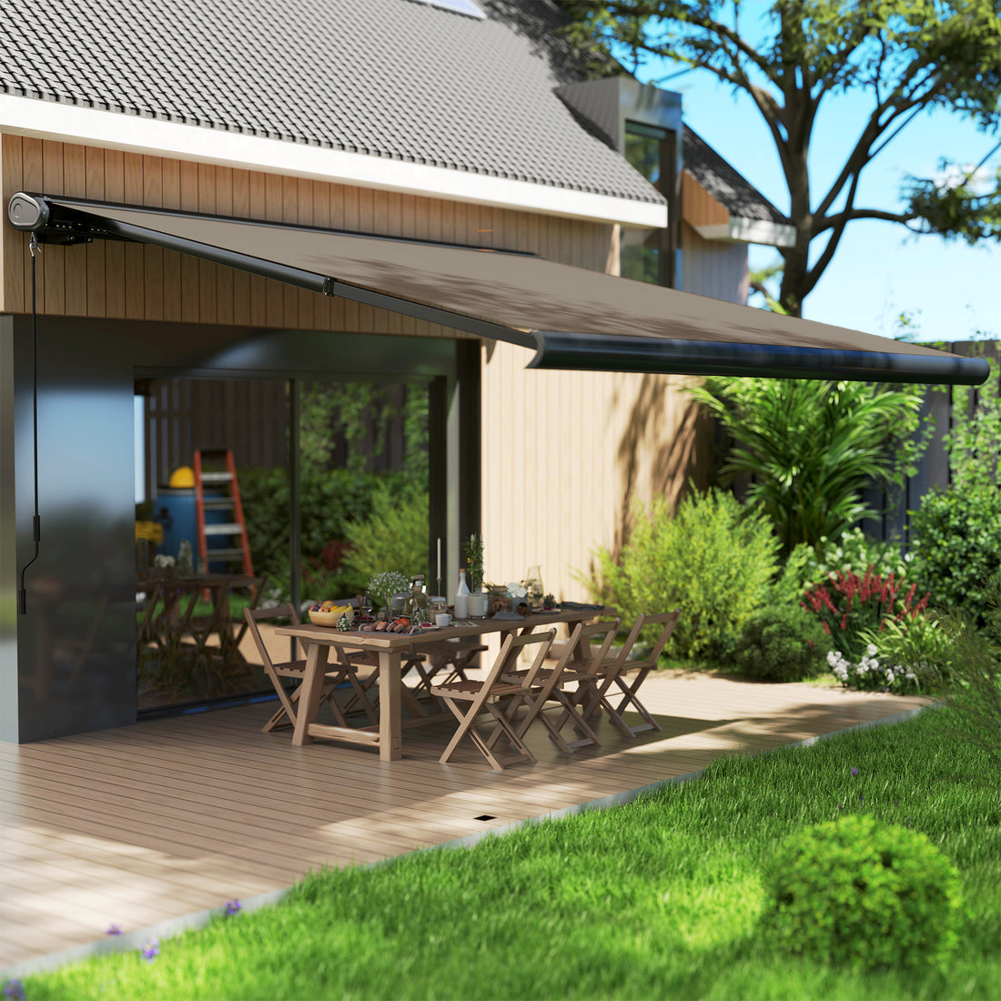3.5 x 3 m Electric Awning with Remote Controller, Aluminium Frame DIY Retractable Awning, UV50+ Sun Shade Canopy for Garden Patio Deck Door Window, Light Grey