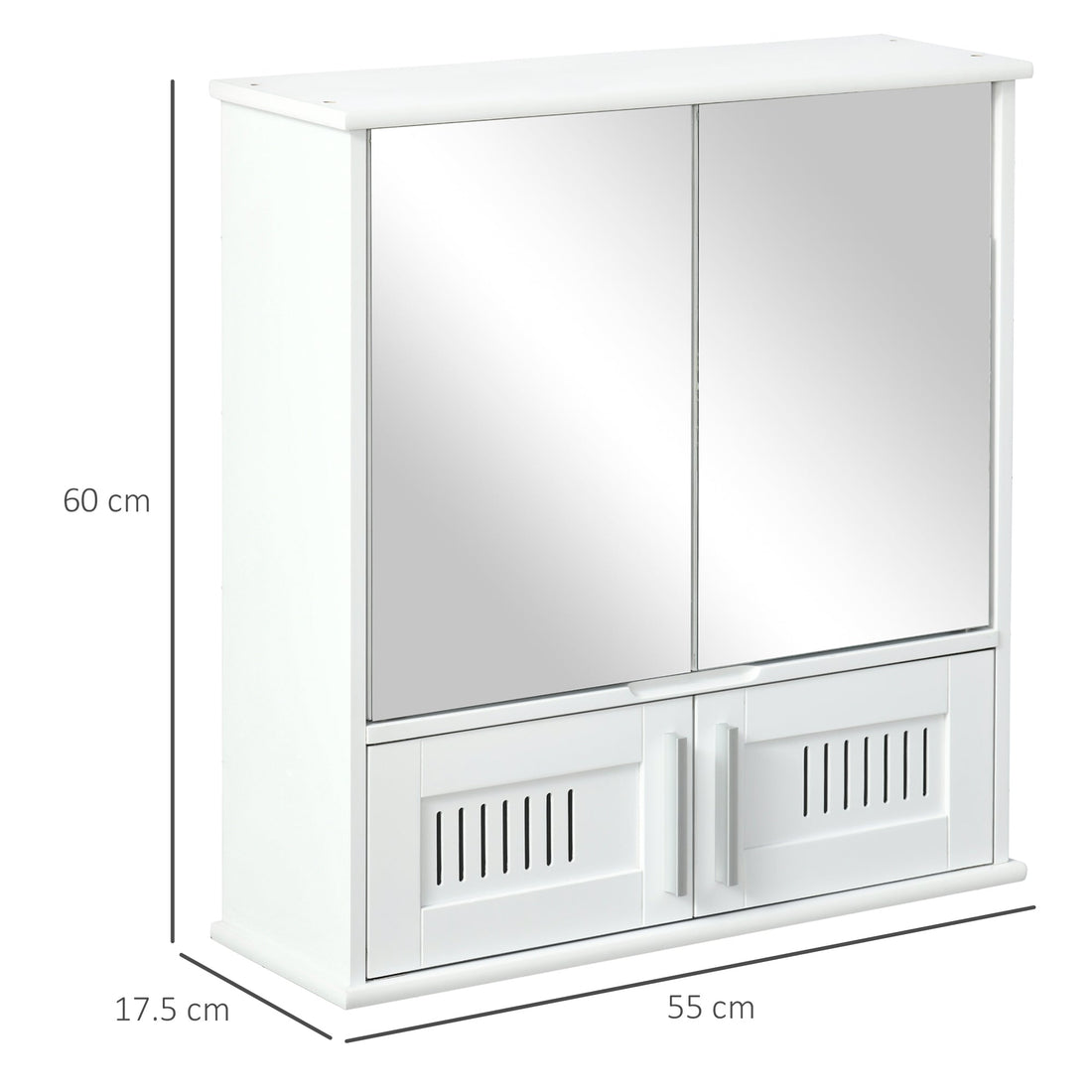 Bathroom Mirror Cabinet, Wall Mounted Storage Cupboard with Double Doors and Adjustable Shelf, Bathroom Organizer, White