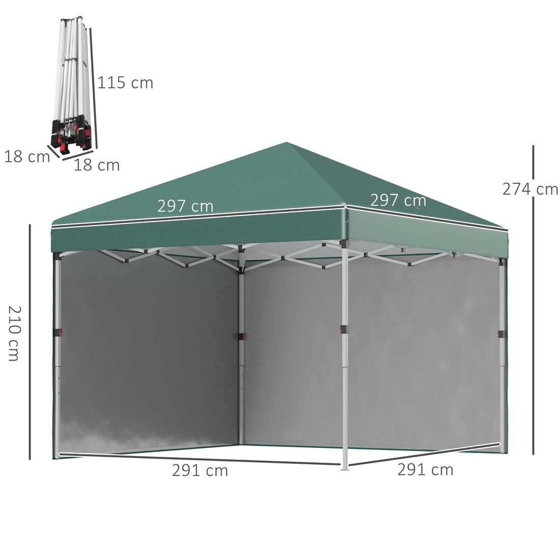 3 x 3 (M) Pop Up Gazebo, UPF 30+ with 2 Sidewalls, Leg Weight Bags and Wheeled Bag, Height Adjustable Party Tent Event Shelter for Garden, Patio, Green