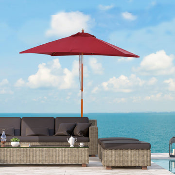 2m x 1.5m Garden Parasol Umbrella with Tilting Sunshade Canopy, Outdoor Market Table Umbrella with Wood and Bamboo Frame, Wine Red
