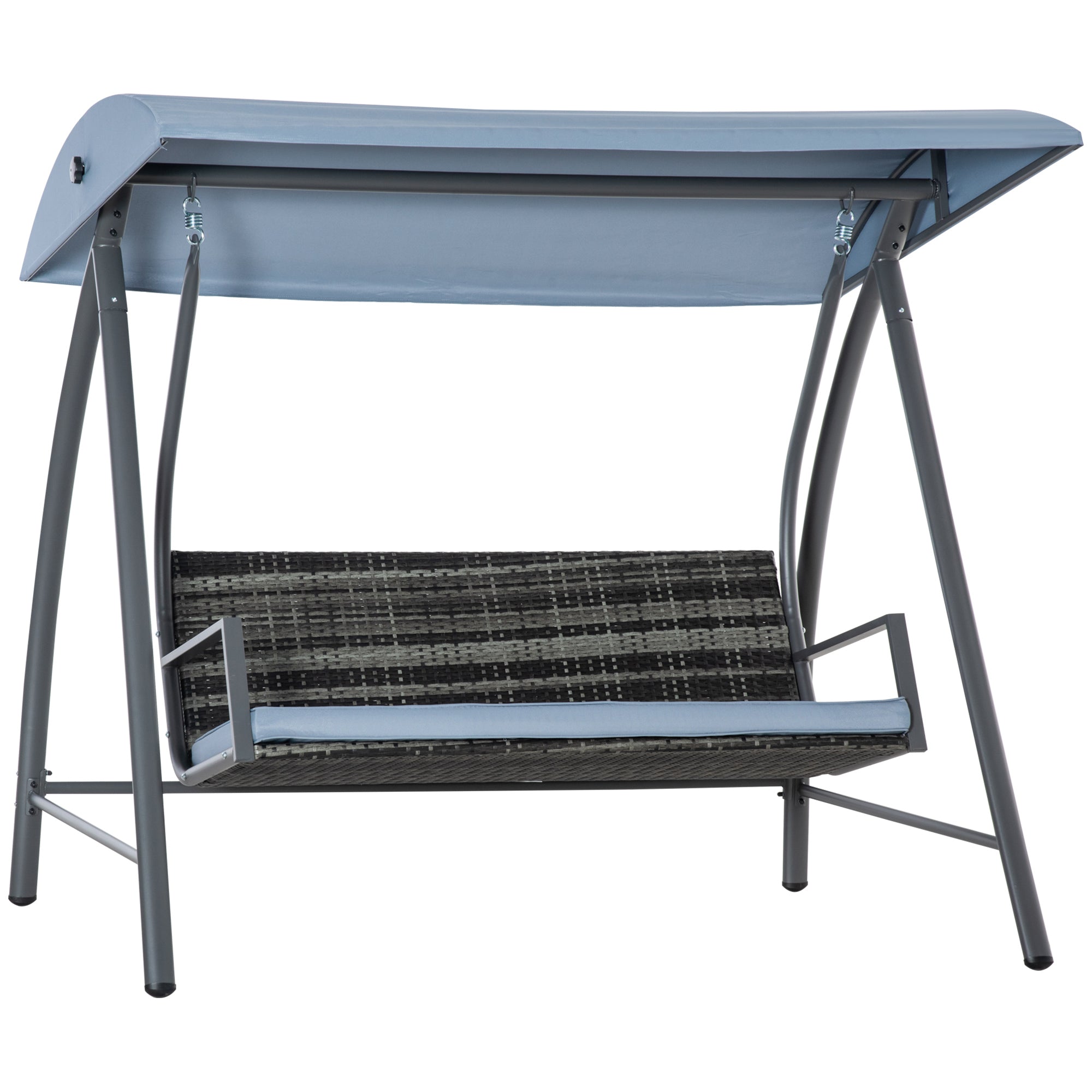 2-3 Seater Outdoor Garden Rattan Swing Chair with Adjustable Canopy Removable Cushion Hammock Seater Bench Bed Lounger, Mixed Grey