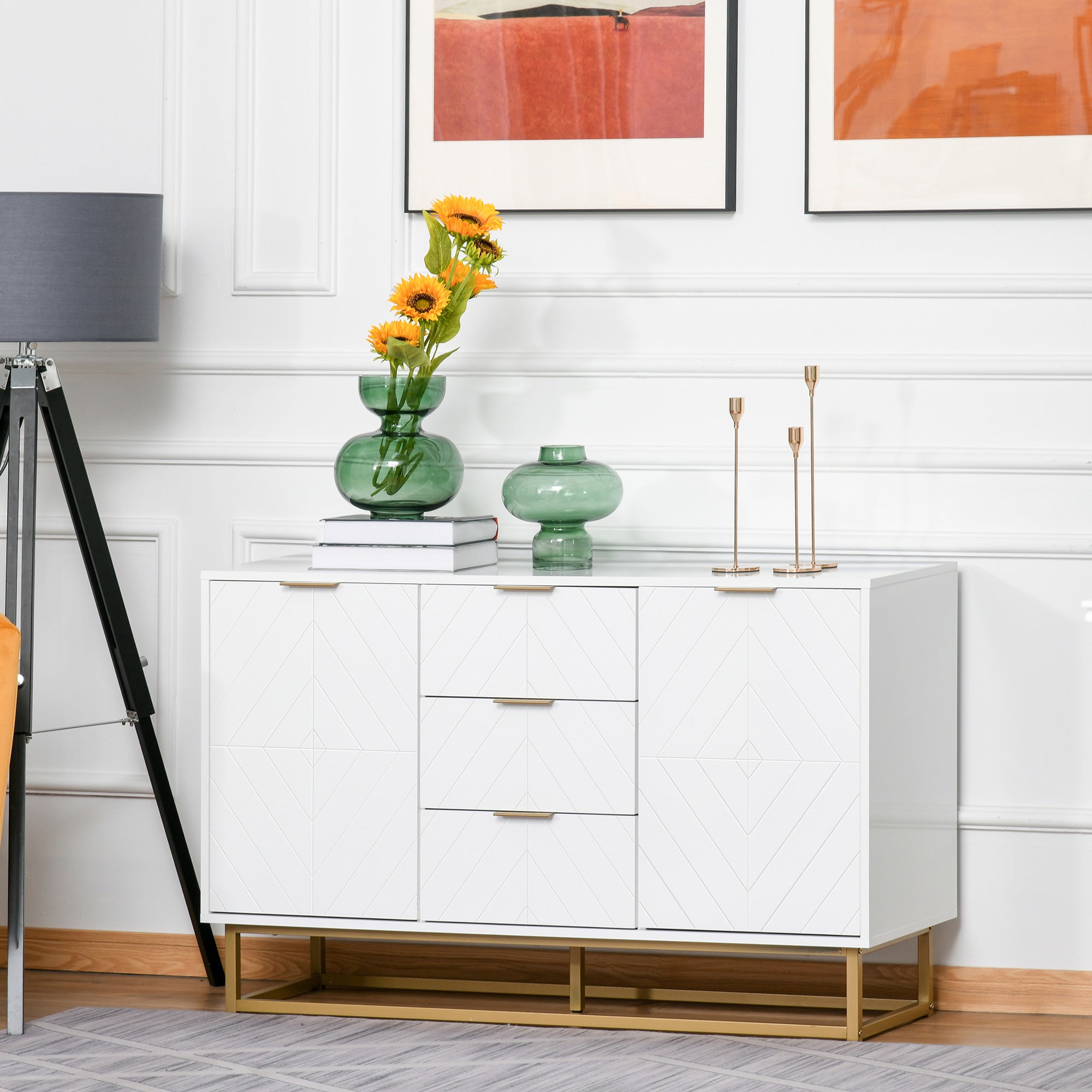 Sideboard with 3 Drawers and Adjustable Shelves for Living Room - White