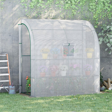 Walk-In Lean to Wall Greenhouse with Windows and Doors 2 Tiers 4 Wired Shelves 200L x 100W x 215Hcm White