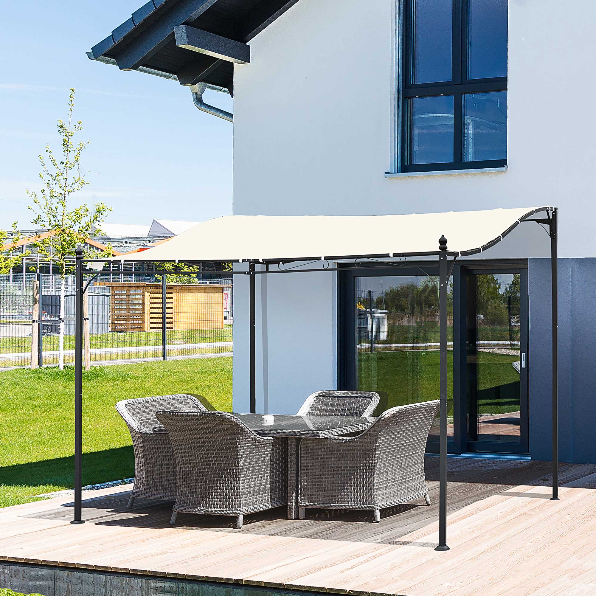 4 x 3 Meters Canopy Metal Wall Gazebo Awning Garden Marquee Shelter Door Porch - Cream