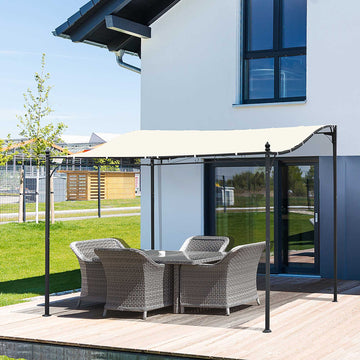 4 x 3 Meters Canopy Metal Wall Gazebo Awning Garden Marquee Shelter Door Porch - Cream