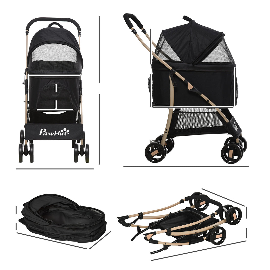 3 In 1 Detachable Pet Stroller, for Extra Small and Small Dogs - Black