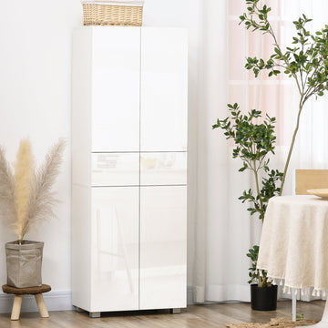 4-Door Kitchen Cupboard, Freestanding 5-Tier Storage Cabinet with 3 Adjustable Shelves, 2 Drawers for Living Room, Dining Room, Push to Open Design, High Gloss White