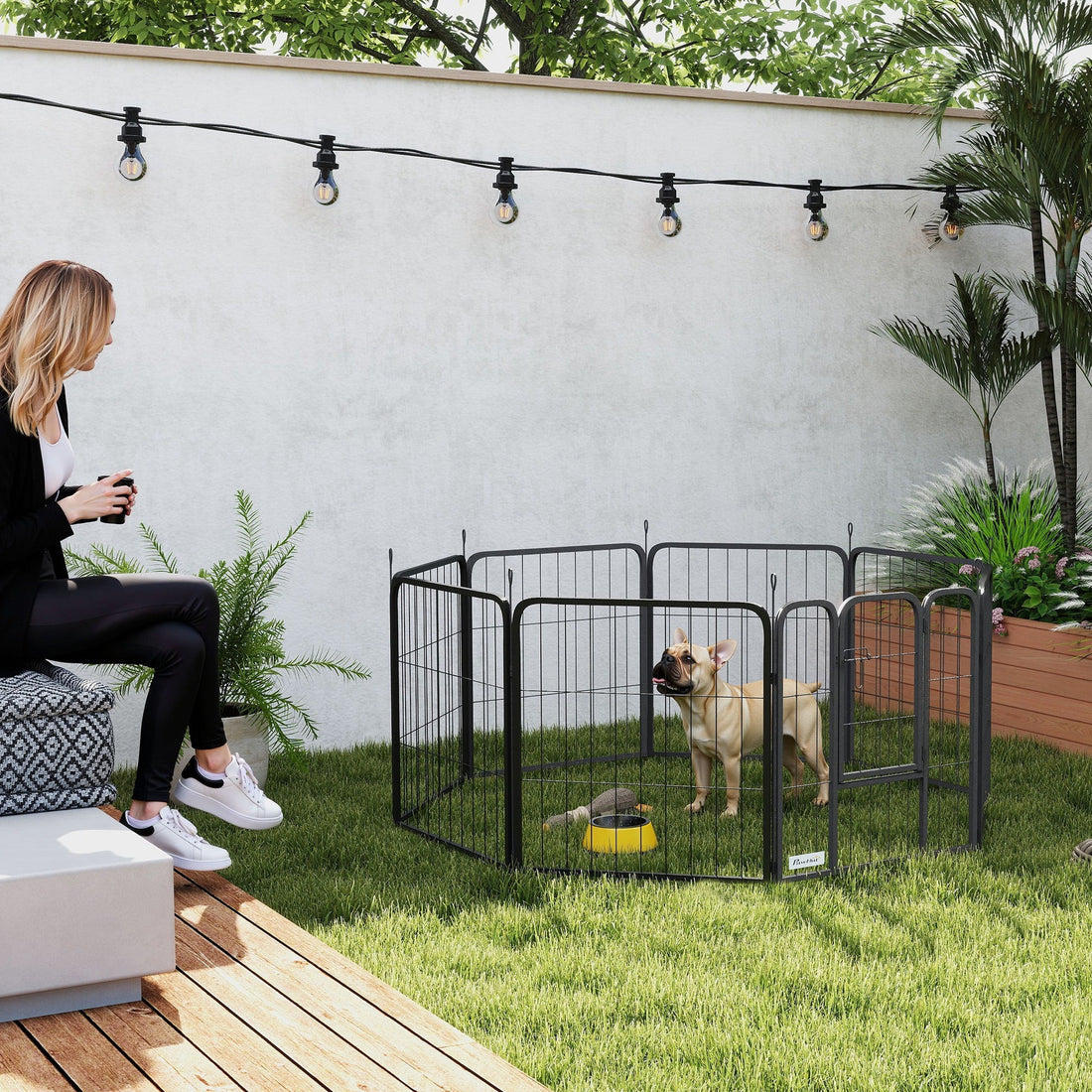 8 Panels Heavy Duty Dog Playpen with Door Indoor Outdoor, for Small Dogs, 60cm High