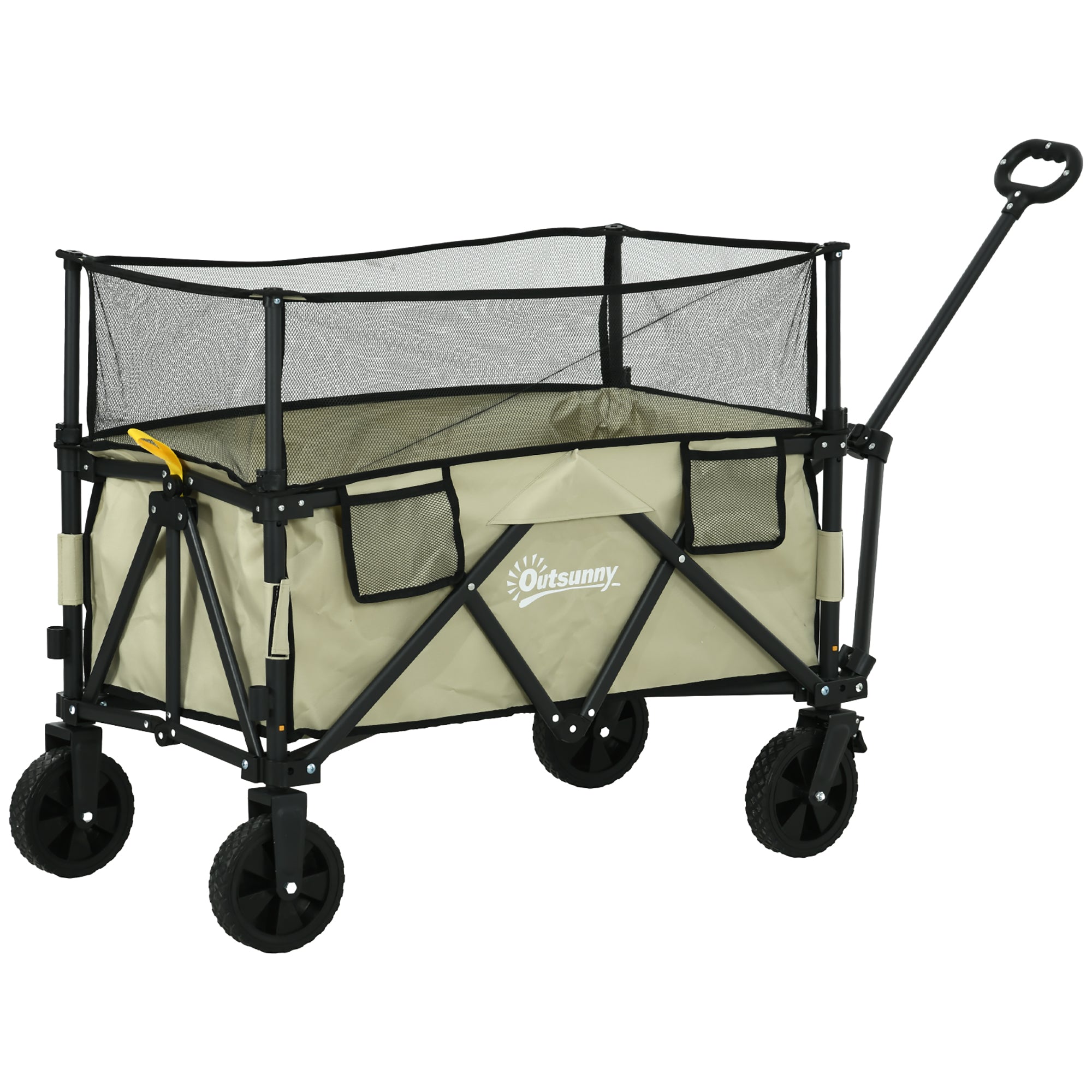 Folding Garden Trolley, 180L Wagon Cart with Extendable Side Walls, for Beach, Camping, Festival, Green