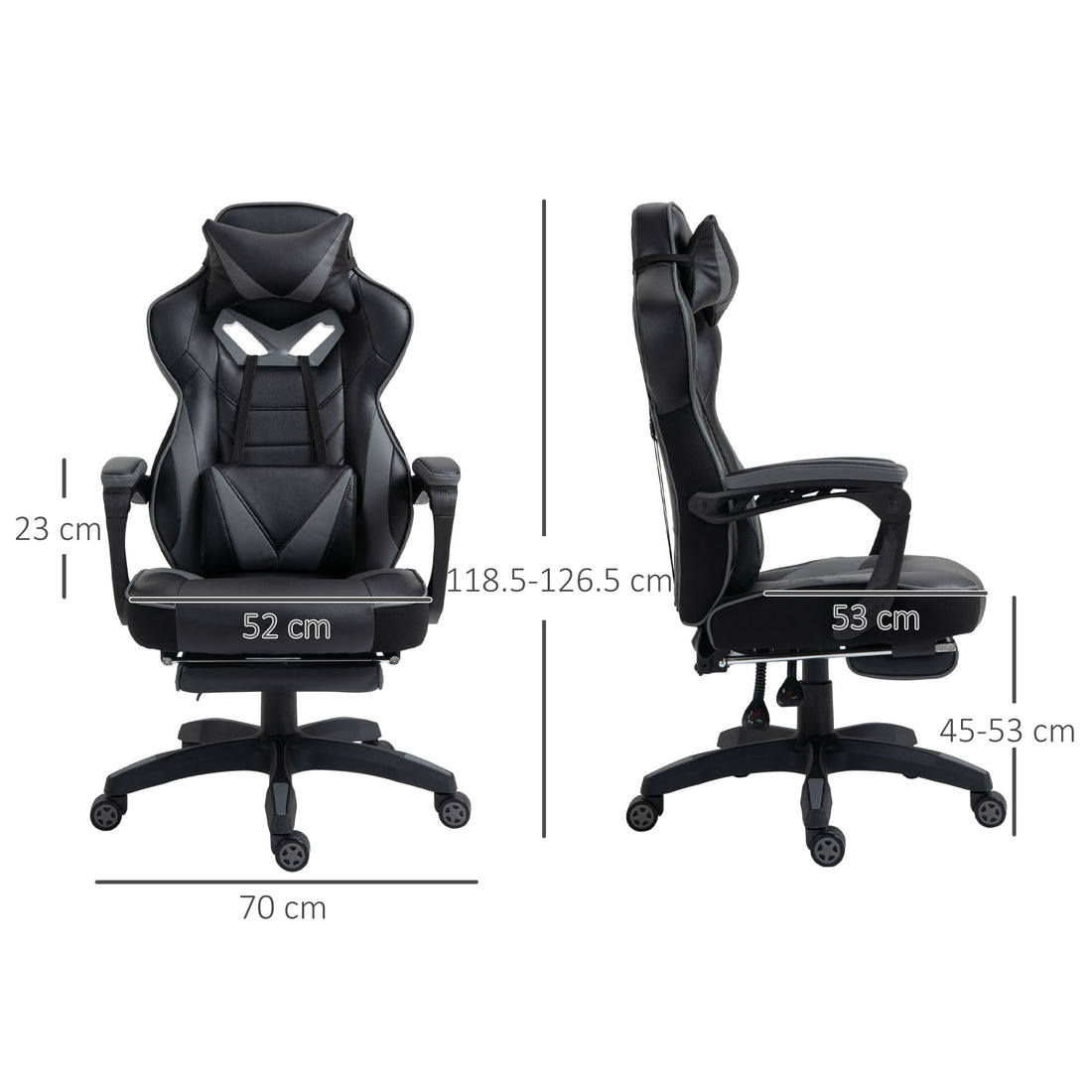 Computer Gaming Chair, Racing Desk Chair with Lumbar Support and Footrest, PU Leather Gamer Chair with Headrest and Swivel Wheels for Home, Grey