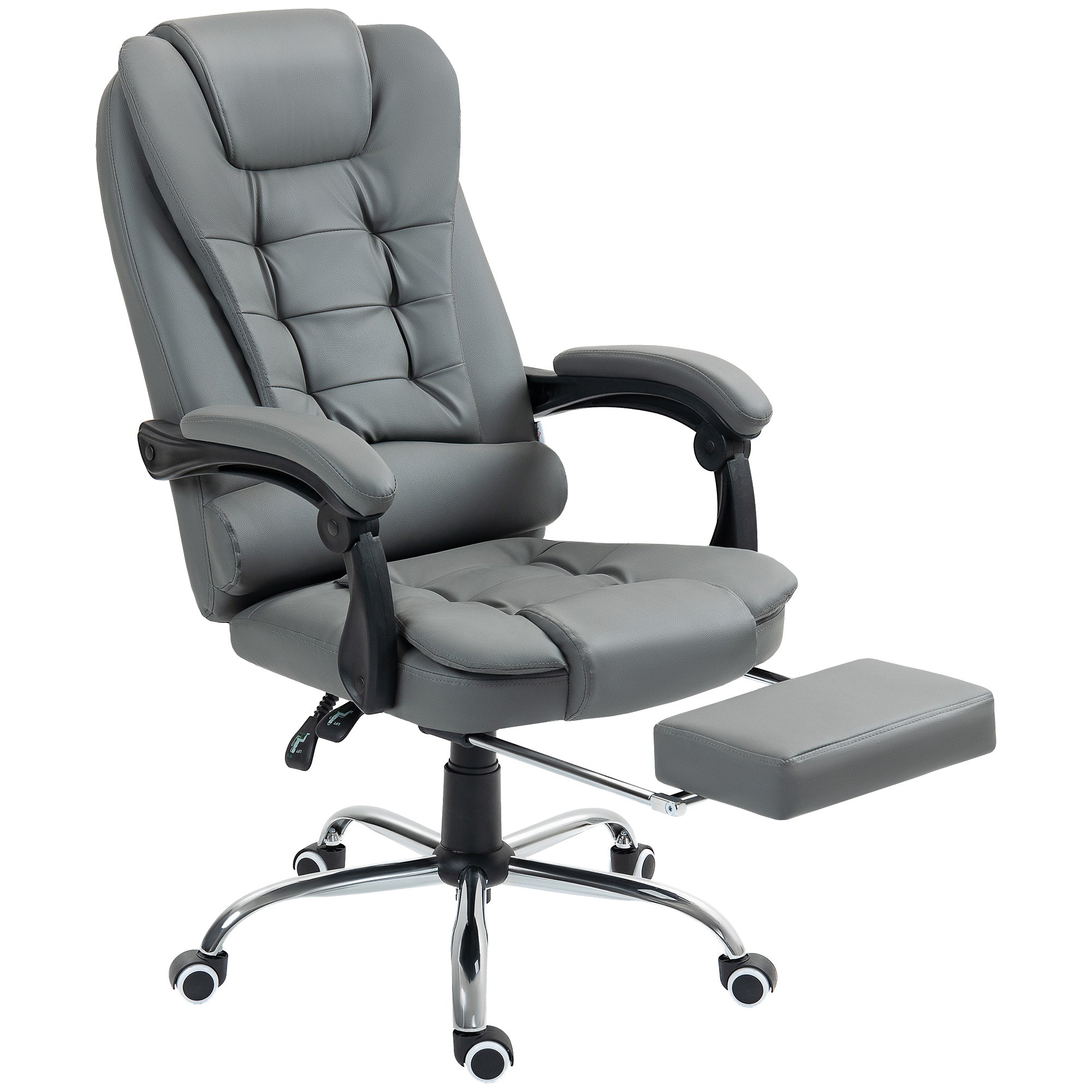 Executive Office Chair, Home Office Chair with Swivel Wheels, Reclining Backrest, Retractable Footrest, Grey