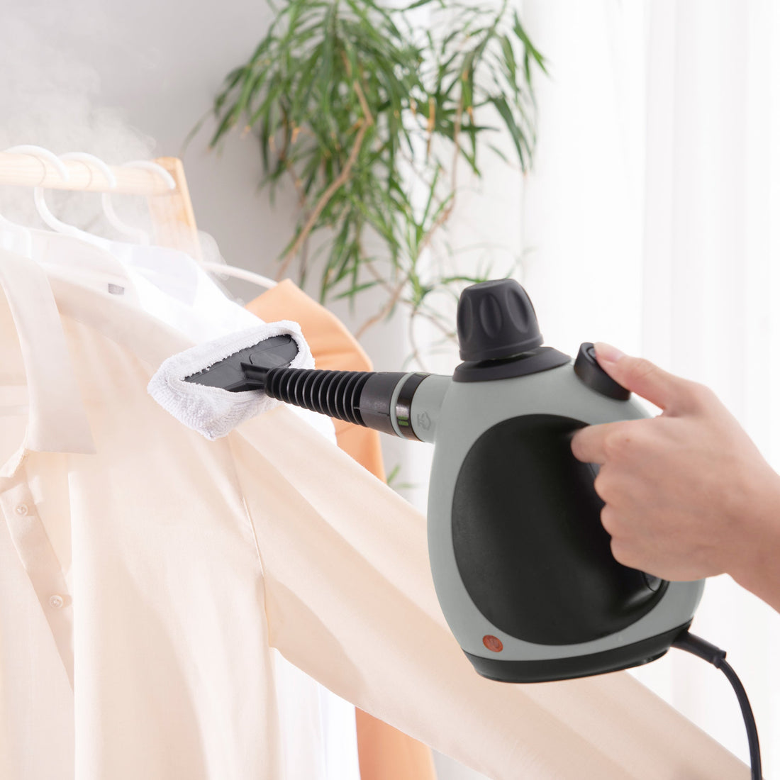 Handheld Steam Cleaner for Chemical Free Cleaning, Portable Multi-purpose Steamer with 9 Pieces Accessory for Kitchen, Bathroom, Window, Car Seat, Carpet, Sofa, 1050W, 350ML Tank, Grey