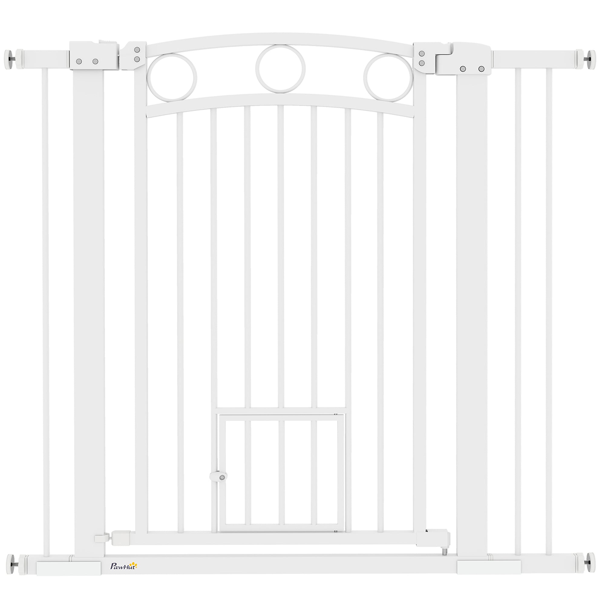 96cm Tall Dog Gate with Cat Door, 7cm and 14cm Extensions, for Stairs, Doorways, 76-104cm Width