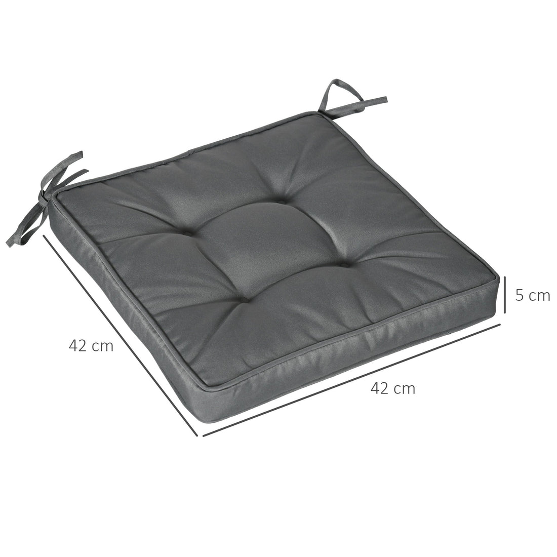 Set of 4 Garden Seat Cushion with Ties, 42 x 42cm Replacement Dining Chair Seat Pad, Grey