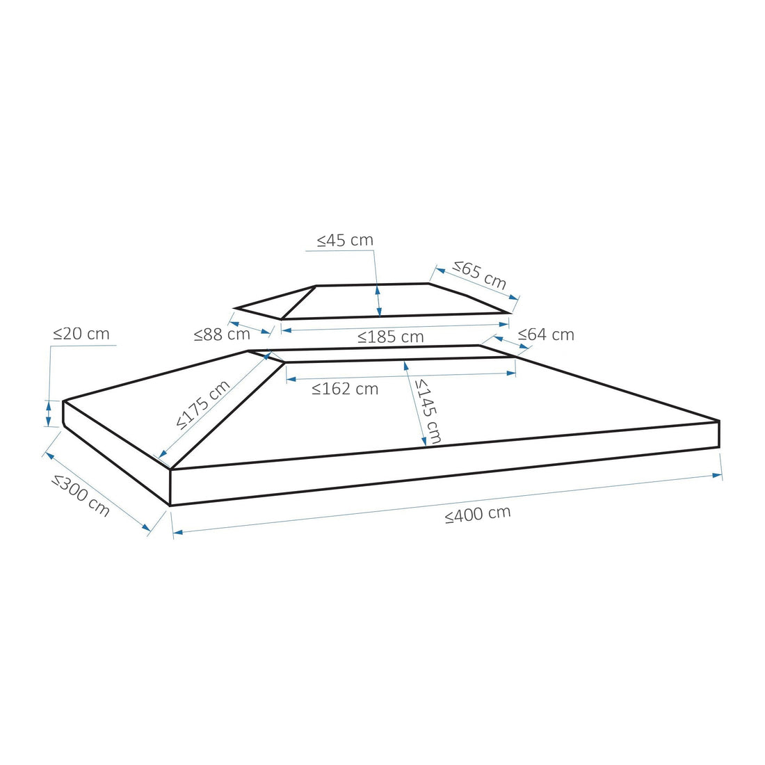Gazebo Roof Replacement, for 3 x 4m Frames - Grey