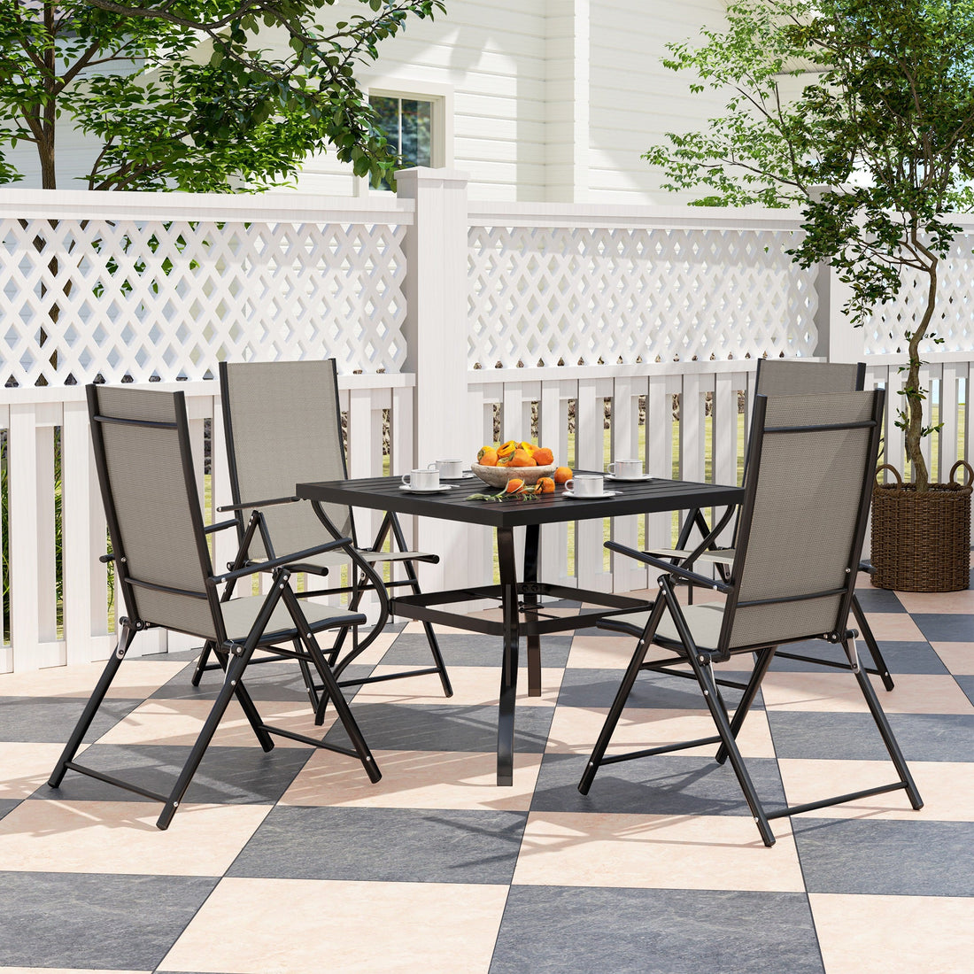 Five-Piece Steel Frame Patio Set - Khaki/Black