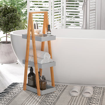 Bathroom Storage Shelves, 3-Tier Slim Shelving Unit, Freestanding Bamboo Shelf Unit, A Frame Space Saver Toilet Rack, Natural