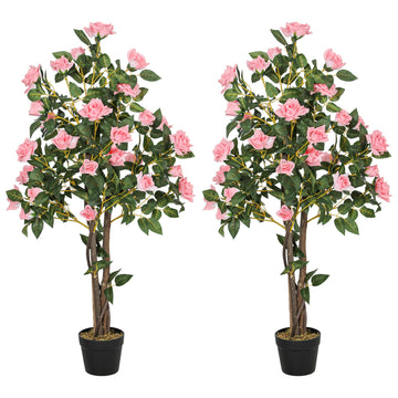 Set of Two Faux Rose Plants, with Pots