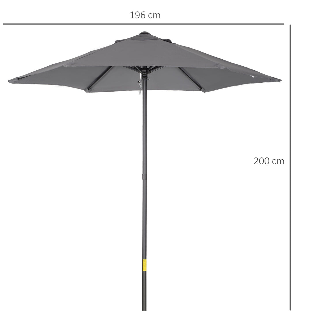 2m Garden Parasol Umbrella, Outdoor Sun Shade with 6 Sturdy Ribs for Balcony, Bench, Garden, Dark Grey