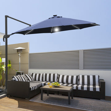3(m) LED Cantilever Parasol Outdoor Sun Umbrella w/ Base Solar Lights Blue